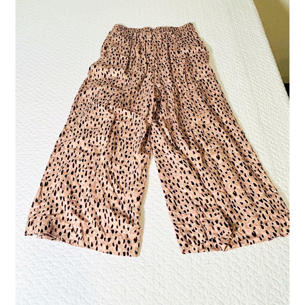 Anthropologie Wide Leg Pleated Brown & Pink Leopard Pants- Small - Picture 5 of 10